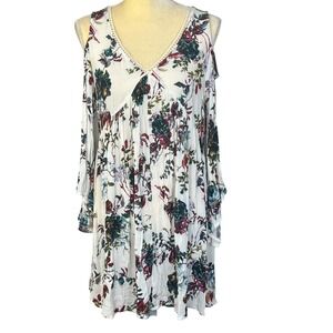 Umgee USA Floral Print Cold Shoulder Long Sleeve Dress‎ - Size M Multicolor